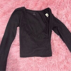 aerie charcoal grey waffleknit wrap top